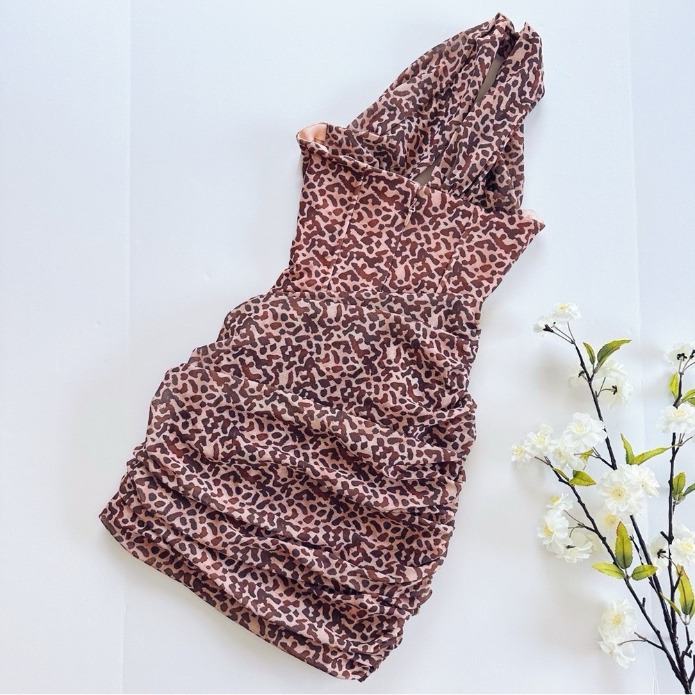 NEW House of CB Woman's Clementine Cutout Ruched Mini Dress Animal Bodycon XS - Picture 7 of 10